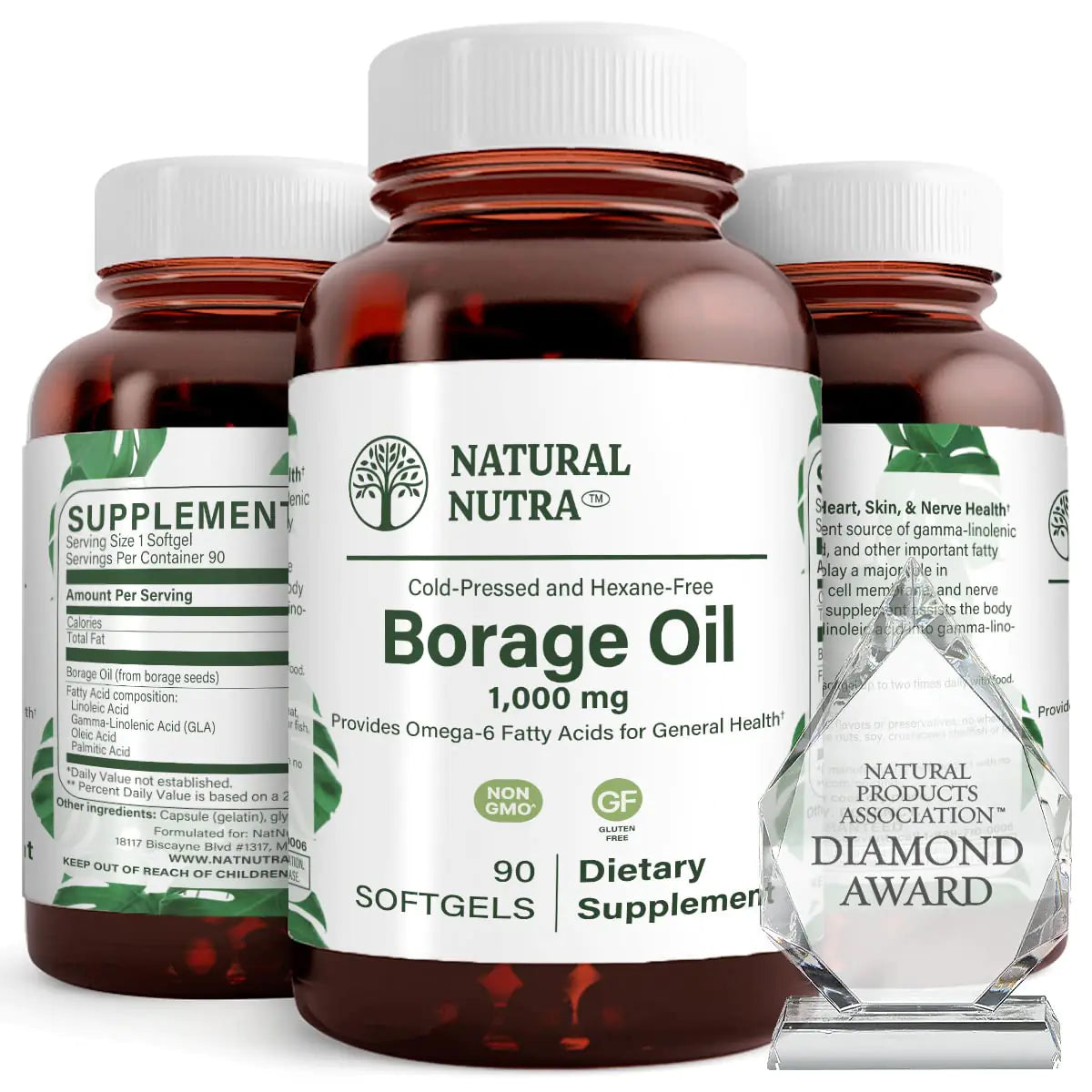 Natural Nutra Borage Oil Maintain Skin Health Support Heart Health Improves Nerve Health Help Overcome Joint Paint Help Reduce Pimple Omega 6 Essential Fatty Acids Supplement 90 Softgels.