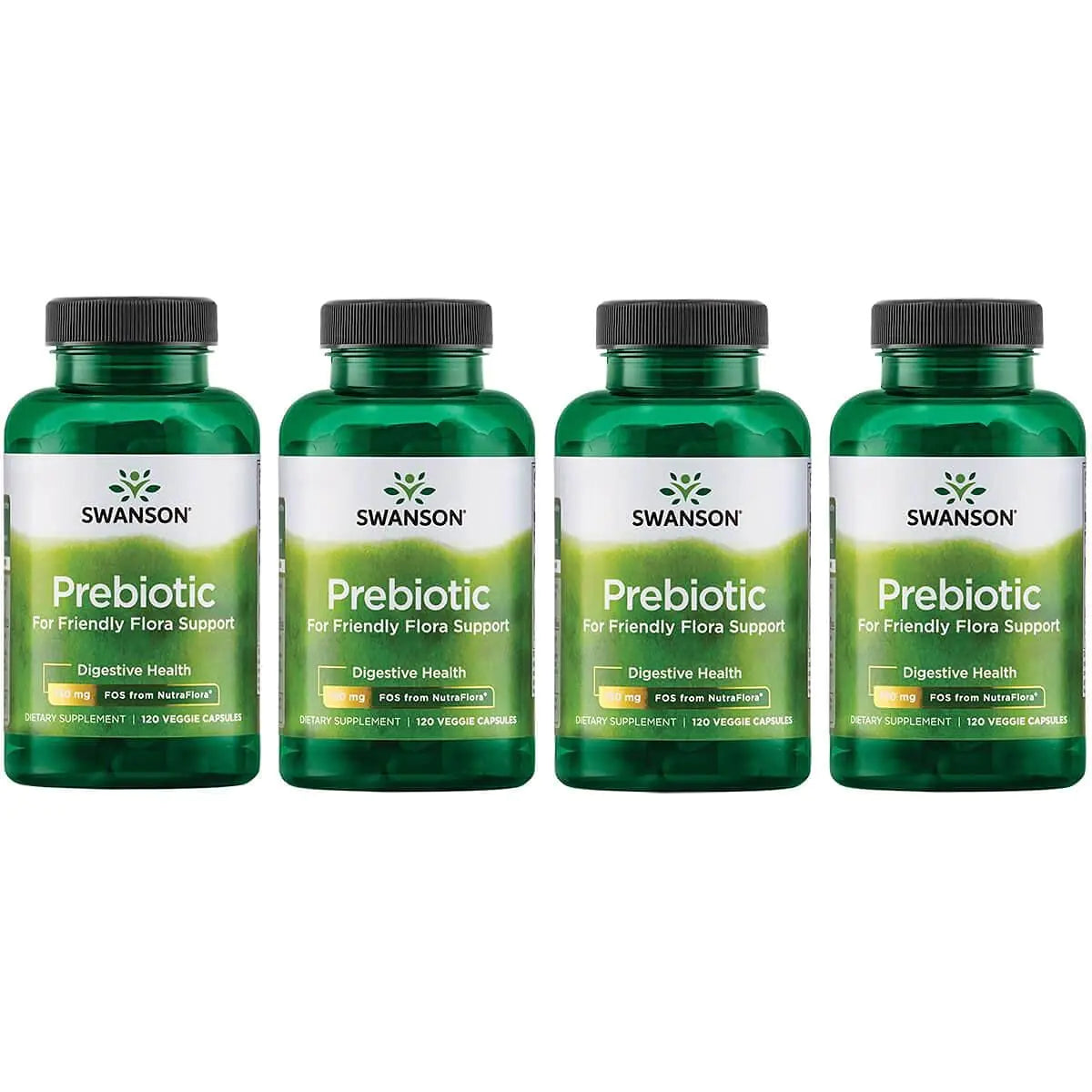 Swanson Prebiotic Capsules - Promotes Friendly Flora Support & Overall Digestive Health - Prebiotic Fiber Promoting Gut Health & Immune Health Support - (120 Veggie Capsules 750mg Each) 4 Pack