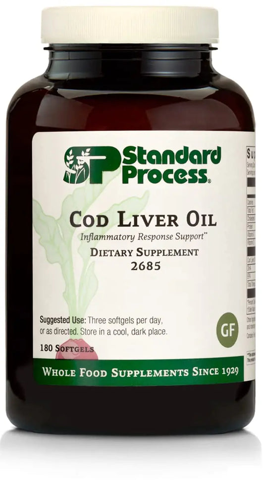 Standard Process Cod Liver Oil - EPA and DHA - Whole Food Eye Support Skin Health Antioxidant Supplement for Bone Health Heart Health Eye Health Bone Strength - 180 Softgels