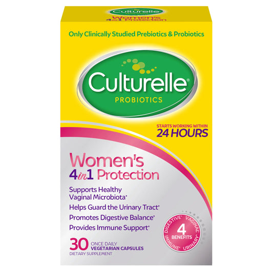 Culturelle 4-in-1 Probiotics for Women Daily Probiotic & Prebiotic Supplement to Support Vaginal Health Digestive Health Immune Health Occasional Diarrhea Gas & Bloating Relief Non-GMO 30 Count