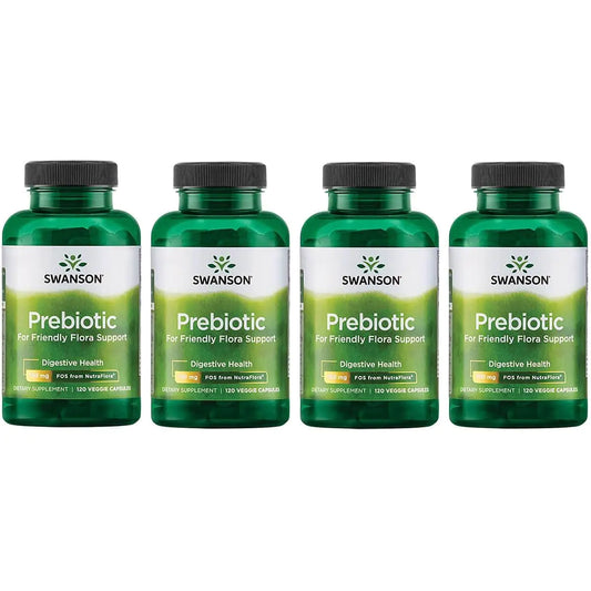 Swanson Prebiotic Capsules - Promotes Friendly Flora Support & Overall Digestive Health - Prebiotic Fiber Promoting Gut Health & Immune Health Support - (120 Veggie Capsules 750mg Each) 4 Pack